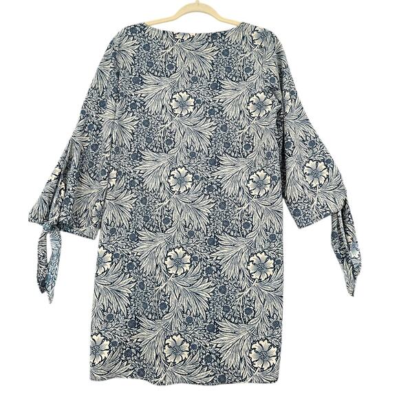 Morris Co x H&M Floral Pattern 3/4 Sleeves Tie Cuff Boat Neck Shift Dress Size 6 - Picture 2 of 8